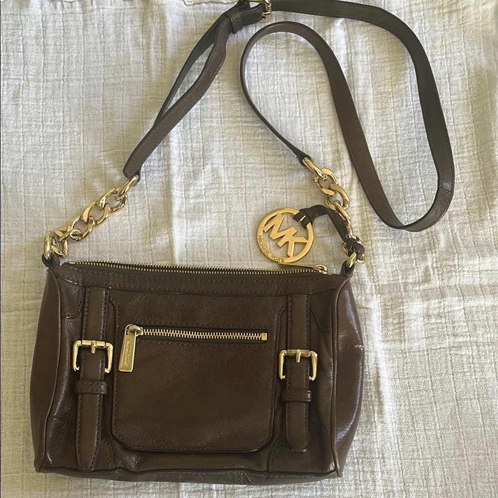 Michael Kors Brown and Gold Crossbody Bag with Leather Finish